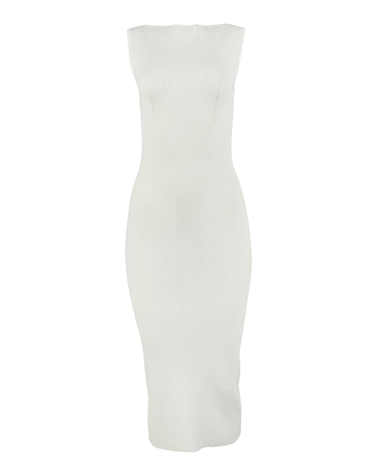 White Ribbed-Knit Midi Dress